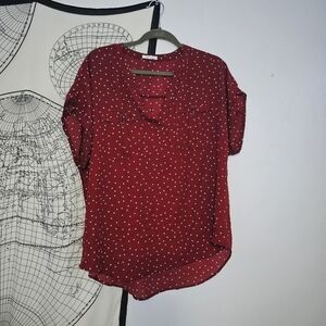 Maurice 0X Red White Polkadot Blouse with Metal Detailing